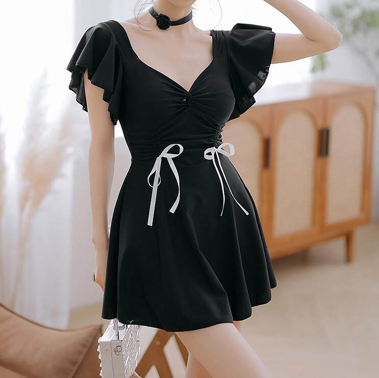 リボン付き水着｜水着 レディース ワンピース スカパン ノンワイヤー パッド付き 半袖 リボン 大人...