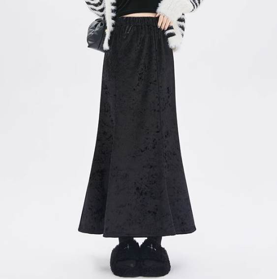 Rakuten - レディース ボトムス フレアスカート ロングスカート ロング フレア ストリート ウエストゴム ベルベット かわいい 大人可愛い カジュアル おしゃれ ガーリー クール 存在感 ラブリー キュート ベーシック 無地 春 秋 冬 ロングシーズン 学生 デート お出かけ 送料無料