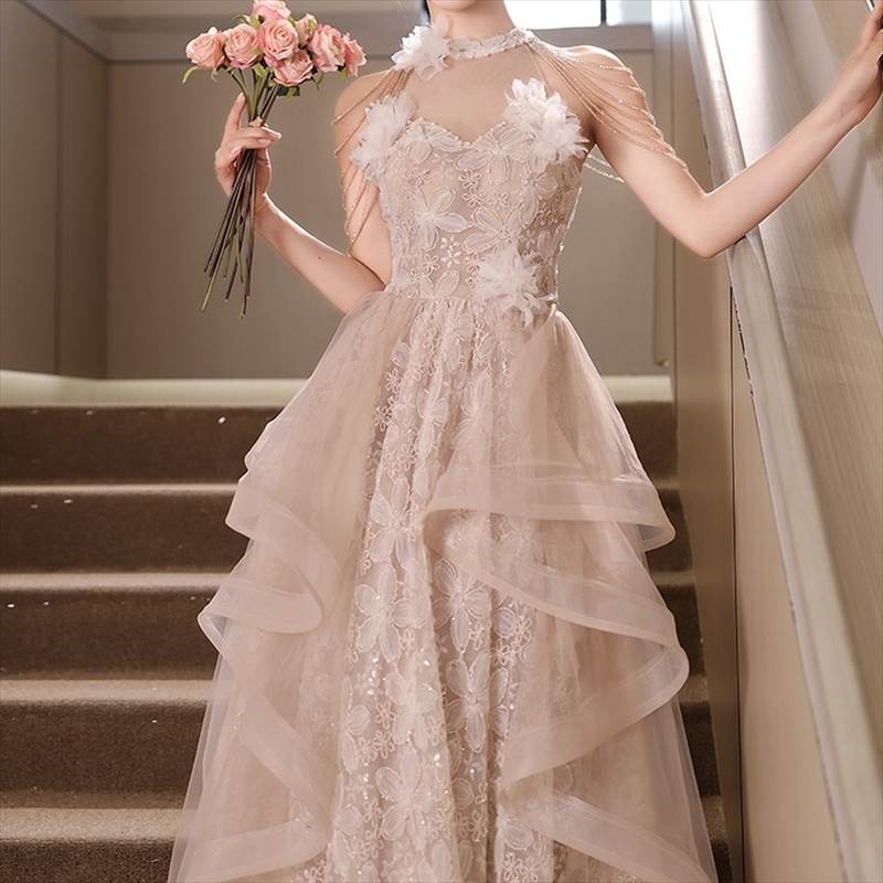 花柄刺繍チュールドレス チェーンスリーブ刺繍ドレス レディース ドレス パーティドレス イブニングドレス ドレスワンピース ワンピドレス ワンピース フレア スリム 細身 フェミニン レース 刺繍 チュール シフォン フリル ウエストマーク ハイウエスト シアー