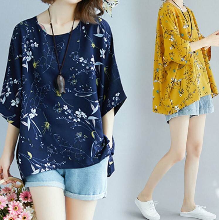 Rakuten - レディース トップス Tシャツ 半袖 ラウンドネック ドルマンスリーブ プルオーバー 送料無料 大人可愛い きれいめ おしゃれ ラフ ガーリー ルーズ ナチュラル 花柄 春 夏 通勤 デート お出かけ イベント 旅行 海 プール 公園 女子会 休日 ショッピング カフェ 普段使い 定番