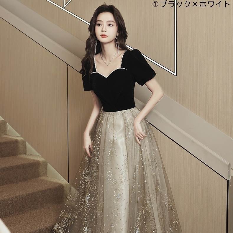 Rakuten - ワンピース ウェディング パーティー 結婚式 二次会 披露宴 演奏会 発表会 ステージ 舞台 フォーマル キャバ 衣装 謝恩会 演劇 ラウンジ クラブ ロング 半袖 スクエアネック プリンセスライン スレンダー フレア イブニング レース ウエストリボン 透け感 送料無料