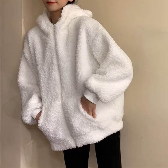 Rakuten - レディース トップス パーカー 着ぐるみ 羽織 前開き 長袖 ボリューム袖 フード 耳付き ストレート ワイド もこもこ ふわふわ 防寒 ファスナー ポケット 厚手 送料無料 大人可愛い カジュアル おしゃれ こなれ感 ラフ キュート ガーリー 個性的 存在感 とろみ感 抜け感 流行