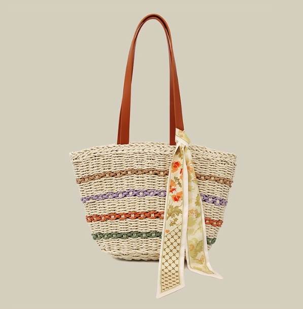 バッグ カバン レディース ストローバッグ ショルダー トート 肩がけ かごバッグ かぎ針編み 大容量 リ..