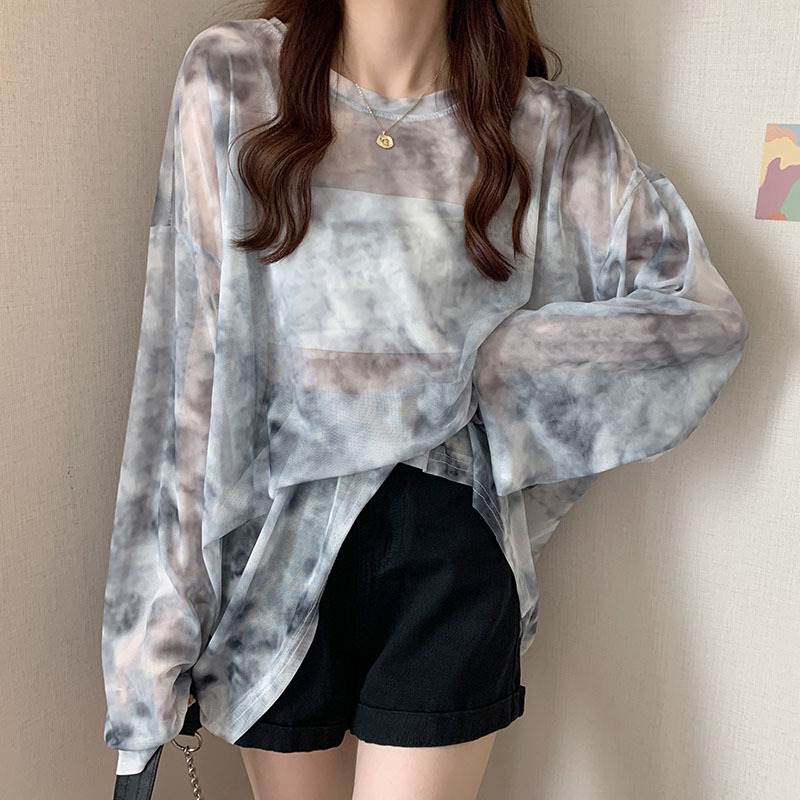 Rakuten - レディース トップス シャツ プルオーバー 長袖 ドロップショルダー ラウンドネック ワイド ストレート 透け感 シースルー 薄手 シアー かわいい 大人可愛い シンプル おしゃれ かっこいい こなれ感 ラフ 個性的 クール 主役級 存在感 都会的 ワイルド 総柄 春 夏