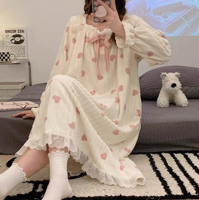 Women - ワンピース ルームウェア 部屋着 パジャマ ワンピース レディース ルームウェア 長袖 フレア ルームウェア 女性 寝巻き 冬 ゆったり レディース かわいい 大人可愛い きれいめ シンプル カジュアル 上品 おしゃれ かっこいい 通勤 デート お出かけ 女子会 休日