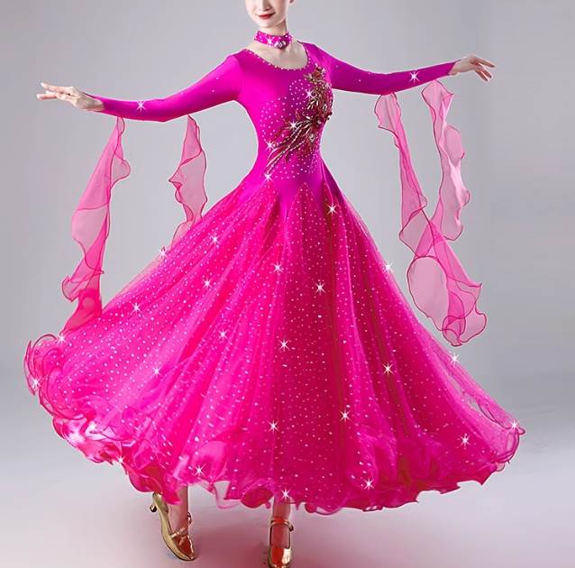 ダンス衣装 衣装 コスチューム ドレス パーティー 演奏会 発表会 ステージ 舞台 ダンス コスチューム 演劇 ロング 長袖 ラウンドネック チョーカー フレア チュール 透け感 スパンコール 可愛い きれいめ 大人可愛い 上品 おしゃれ エキゾチック エレガント 主役級