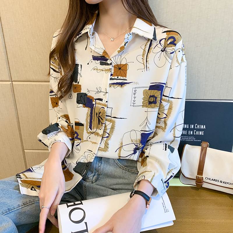 Rakuten - レディース トップス シャツ ミディアム 長袖 襟付き ポロカラー ストレート ボタン 大人可愛い きれいめ おしゃれ かっこいい ラフ ガーリー ルーズ クール ナチュラル プリント 秋 冬 通勤 デート お出かけ お泊まり イベント 旅行 レストラン 公園 女子会 休日