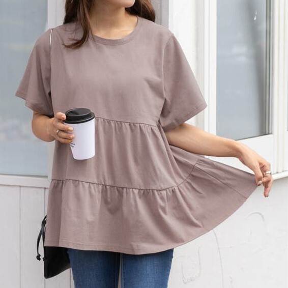 Rakuten - レディース トップス Tシャツ 半袖 ラウンドネック フリル 大人可愛い きれいめ シンプル おしゃれ かっこいい ラフ ガーリー ルーズ クール ナチュラル 無地 春 夏 通勤 デート お出かけ お泊まり イベント 旅行 海 レストラン ビーチ 公園 女子会 休日 ホテル