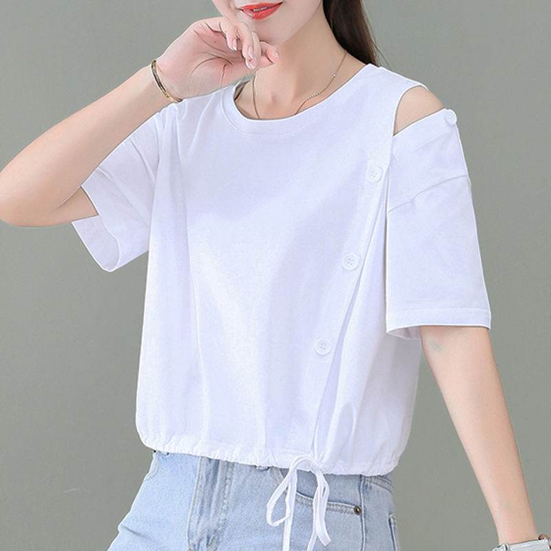 Rakuten - レディース トップス Tシャツ ショート 半袖 ラウンドネック ボタン 大人可愛い きれいめ おしゃれ かっこいい ラフ ガーリー ルーズ クール ロマンティック セクシー 無地 春 夏 通勤 デート お出かけ お泊まり イベント リゾート 旅行 海 プール ビーチ 公園 女子会