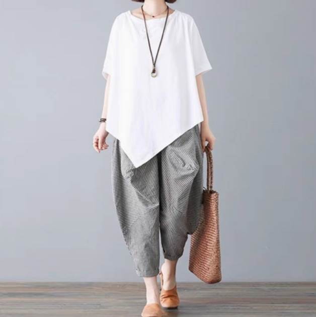 レディース トップス パンツ ボトムス カットソー セットアップ サルエルパンツ アンクル丈 半袖 ラウ..