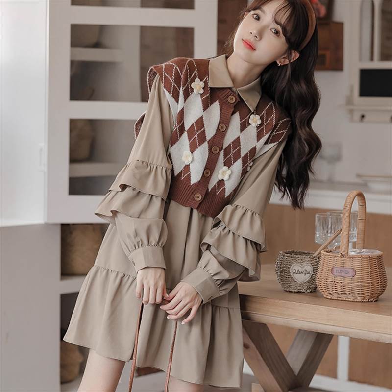 レディース トップス ワンピース ニット ベスト セットアップ シャツワンピ フレア ミニ ショート 膝上..