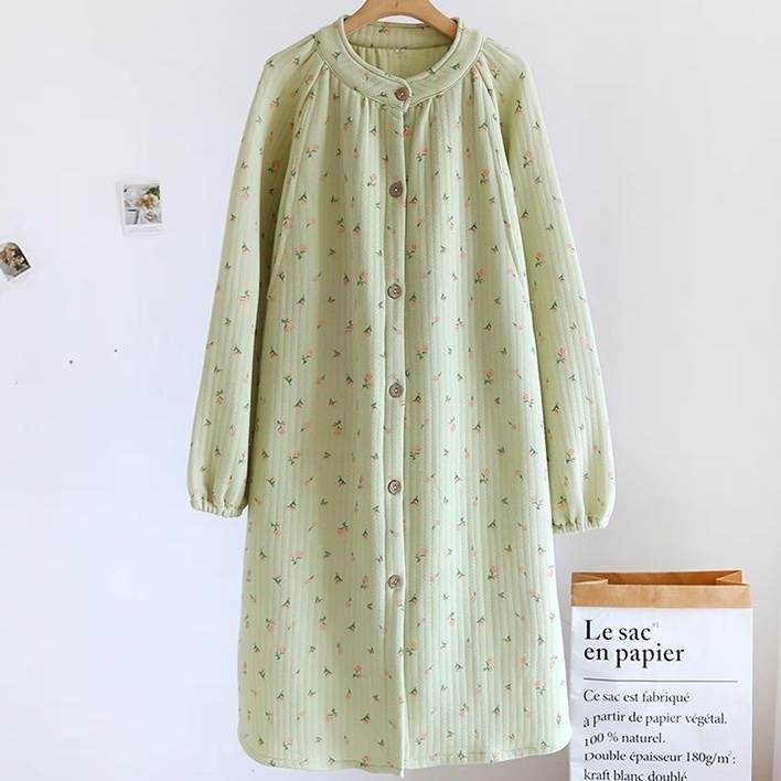 レディース ワンピース ルームウェア パジャマ 部屋着 寝巻き ロング 長袖 ラウンドネック フェミニン 前開き ボタン かわいい 大人可愛い シンプル カジュアル おしゃれ レトロ ガーリー ラブリー キュート クラシカル ベーシック ロマンティック ナチュラル 花柄