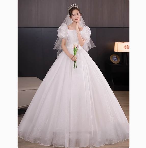 Rakuten - ドレス 衣装 ウエディングドレス 結婚式 披露宴 演奏会ドレス ステージドレス ロング丈 半袖 パフスリーブ 胸元 刺? シースルー ウエストマーク かわいい 大人可愛い きれいめ シンプル 大人 上品 おしゃれ かっこいい レトロ こなれ感 個性的 クール モード系