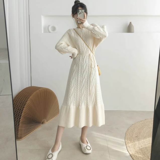 Rakuten - ワンピース ミディアム丈ワンピース ニットワンピース 長袖 ニット ミモレ丈 かわいい 大人可愛い きれいめ シンプル 上品 おしゃれ かっこいい レトロ こなれ感 個性的 主役級 存在感 抜け感 無地 キュート ガーリー 清楚 クール ナチュラル ベーシック 秋 冬