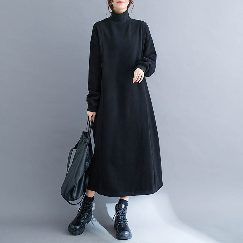 Rakuten - ワンピース ハイネック あったかい レディース ミモレ 8分丈 長袖 フレア Aライン ポケット かわいい 大人可愛い きれいめ シンプル カジュアル おしゃれ こなれ感 ラフ ガーリー ルーズ 個性的 とろみ感 抜け感 キュート 都会的 ベーシック ナチュラル 無地 秋 冬 ママ