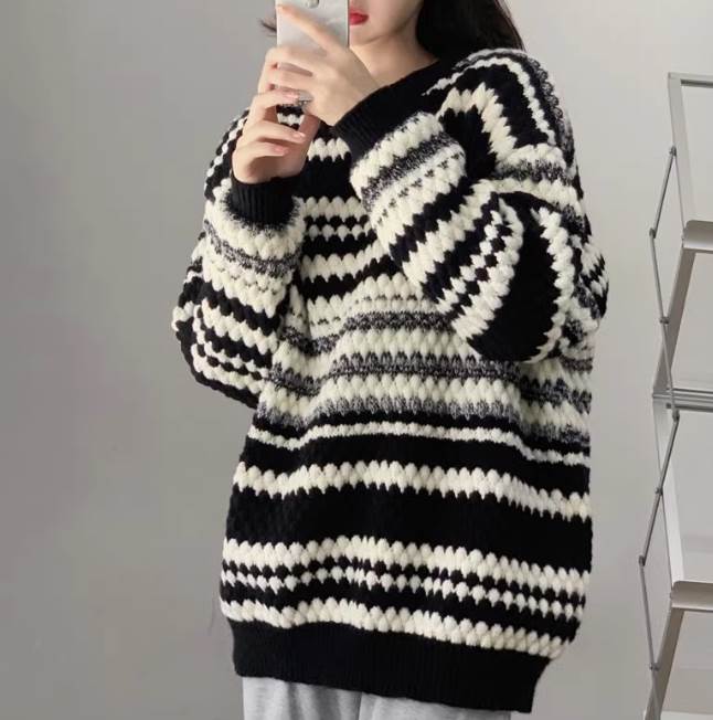 レディース トップス ニット セーター 長袖 ボリューム袖 ラウンドネック 襟なし オーバーサイズ もこ..