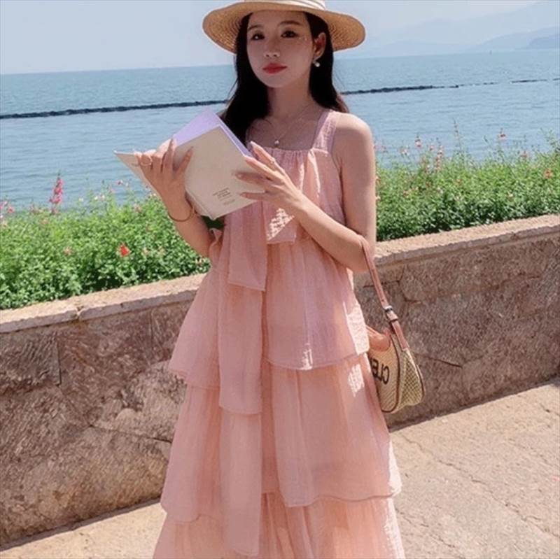 レディース ワンピース フレア ティアード ロング アシンメトリー 袖なし ノースリーブ Aライン フェミニン フリル かわいい 大人可愛い きれいめ シンプル おしゃれ レトロ ガーリー エレガント モダン ヴィンテージ ラブリー キュート ロマンティック 無地 夏 デート