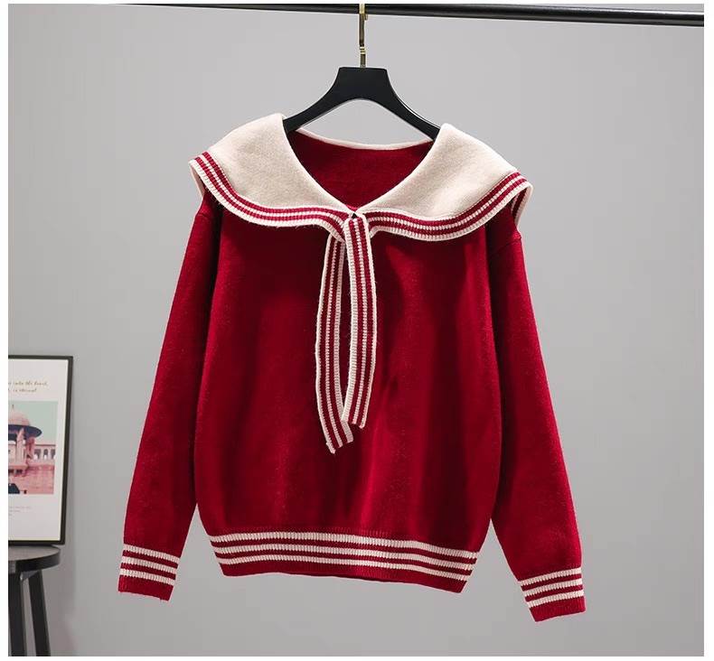 レディース トップス ニット セーター 長袖 セーラーカラー りぼんタイ フェミニン ハイウエスト かわいい 大人可愛い おしゃれ レトロ ガーリー ラブリー キュート カレッジ風 学生風 ベーシック アクティブ ロマンティック ナチュラル 秋 冬 学生 学校 お出かけ