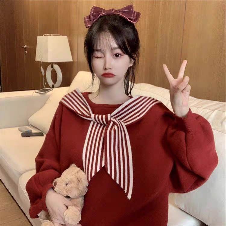 レディース トップス ニット セーター 長袖 ボリューム袖 ラウンドネック ケープ襟 セーラーカラー り..