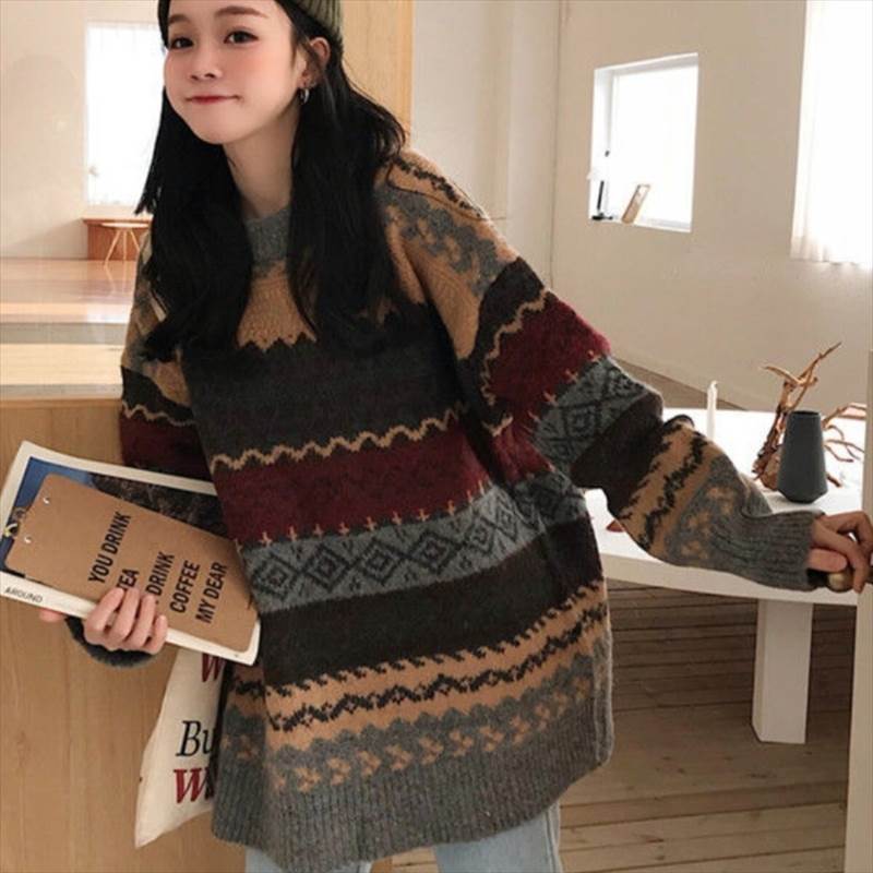 Rakuten - レディース トップス ニット セーター 長袖 クルーネック ワイド ストレート オーバーサイズ かわいい 大人可愛い シンプル 上品 おしゃれ こなれ感 個性的 主役級 抜け感 都会的 ベーシック ナチュラル 秋 冬 ロングシーズン ママ オフィス ビジネス OL 通勤 デート