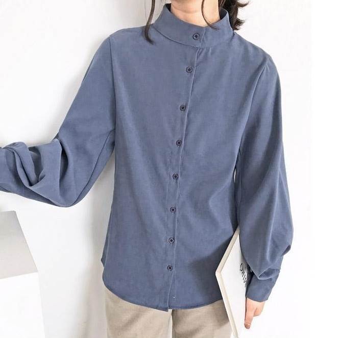 Rakuten - レディース トップス シャツ カラーシャツ 前開き 長袖 ランタンスリーブ スタンドカラー ワイド フェミニン ボタン 中厚手 かわいい 大人可愛い きれいめ シンプル カジュアル 上品 おしゃれ かっこいい こなれ感 ラフ マニッシュ ガーリー 個性的 主役級 都会的