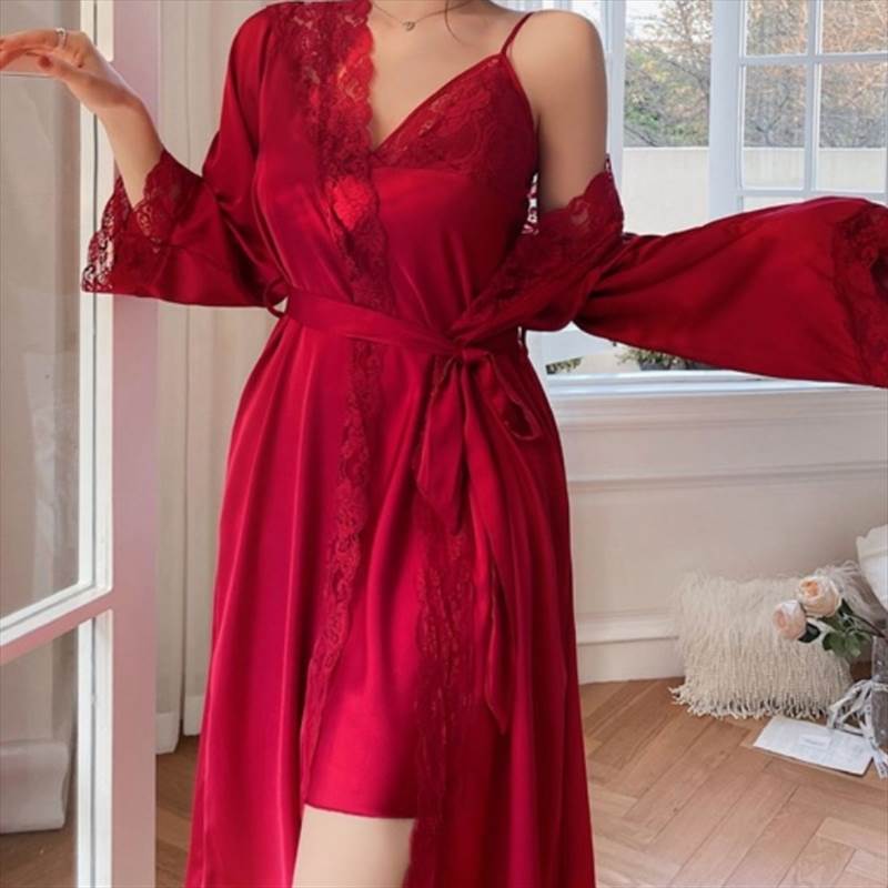 レースガウン＋キャミソールワンピースセット ナイトウェアガウンセット レディース トップス ワンピー..