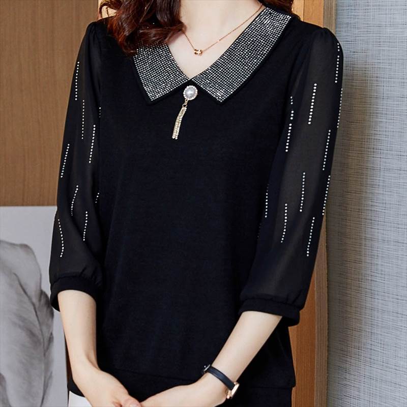 襟付きシフォンシャツラメ襟シフォン...