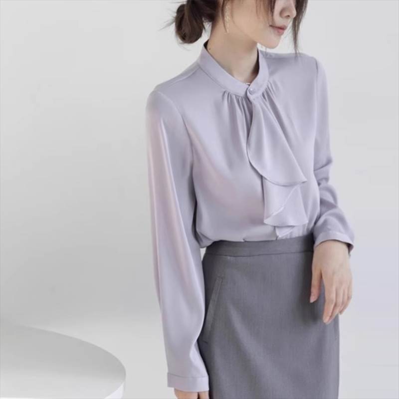 ノーカラーフリルシャツノーカラーシ...