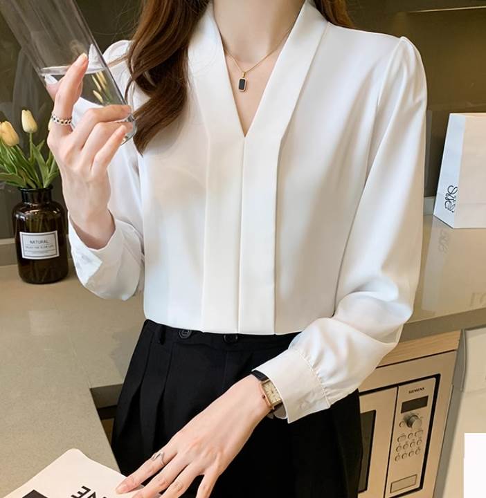 Rakuten - レディース トップス シャツ ブラウス 長袖 Vネック フェミニン かわいい 大人可愛い きれいめ シンプル 上品 おしゃれ エレガント 存在感 フォーマル かっちり ラブリー キュート 都会的 ベーシック ロマンティック 無地 春 秋 入学式 入園式 卒業式 卒園式 オフィス