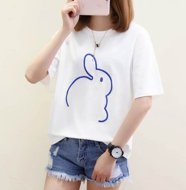 Rakuten - レディース カットソー シャツワンピ Tシャツ 半袖 ラウンドネック かわいい シンプル カジュアル おしゃれ ラフ 個性的 存在感 キュート ベーシック アクティブ ナチュラル うさぎ 春 夏 秋 ロングシーズン 学生 デート お出かけ 旅行 公園 女子会 休日 ショッピング