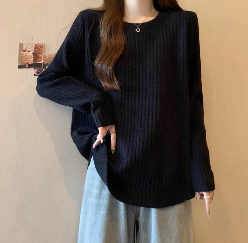 Rakuten - レディース トップス ニット セーター 長袖 萌袖 ラウンドネック かわいい 大人可愛い シンプル おしゃれ ラフ ガーリー ルーズ 存在感 抜け感 ベーシック ナチュラル 無地 春 秋 冬 ロングシーズン ママ 学生 デート お出かけ 旅行 女子会 休日 ショッピング