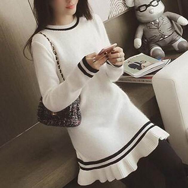 Rakuten - レディース ワンピース ニット ミディアム 長袖 ラウンドネック スリム ストレート 大人可愛い きれいめ おしゃれ かっこいい ラフ ガーリー クール ナチュラル 無地 秋 冬 通勤 デート お出かけ お泊まり イベント 旅行 レストラン 公園 女子会 休日 ホテル
