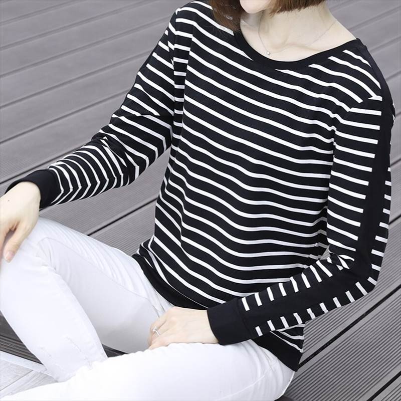 Rakuten - レディース トップス Tシャツ 長袖 ラウンドネック 大人可愛い きれいめ おしゃれ かっこいい ラフ ガーリー ルーズ クール ナチュラル ストライプ 春 秋 通勤 デート お出かけ お泊まり イベント 旅行 レストラン 公園 女子会 休日 ホテル ショッピング コンサート