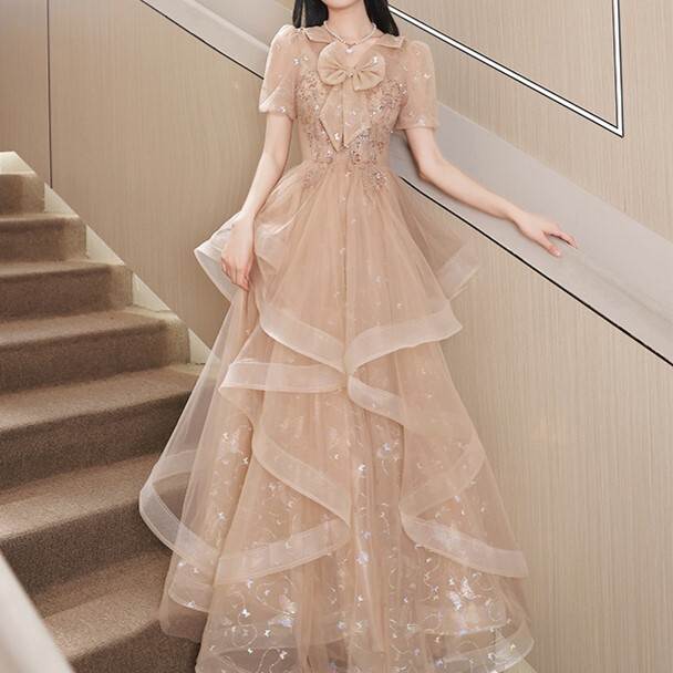 Rakuten - ドレス ワンピース ウェディング パーティー 結婚式 二次会 披露宴 演奏会 発表会 ステージ 舞台 ダンス 衣装 コスプレ コスチューム 謝恩会 演劇 ロング 半袖 パフスリーブ ワンショル Aライン チュール リボン きれいめ 大人可愛い 上品 主役級 存在感 抜け感
