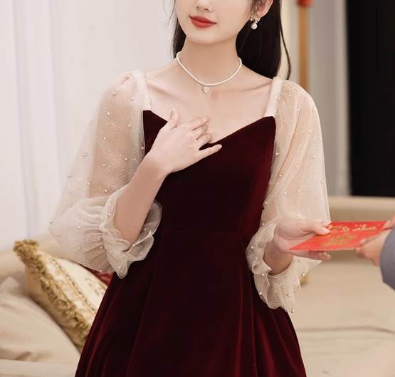 Other - ドレス ワンピース ウェディング パーティー 結婚式 二次会 披露宴 演奏会 発表会 ステージ フォーマル キャバ ダンス 衣装 コスプレ 演劇 ラウンジ クラブ ミモレ 長袖 フレアスリーブ スクエアネック フリル 切り替えデザイン 透け感 シースルー シフォン