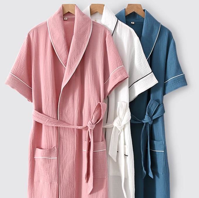バスローブ レディース ルームウェア パジャマ 部屋着 寝巻き 羽織 前開き ロング 半袖 襟付き ウエス..