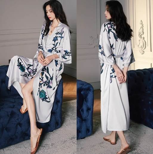 バスローブ レディース ルームウェア パジャマ 部屋着 寝巻き ネグリジェ 羽織 前開き ロング 長袖 リ..