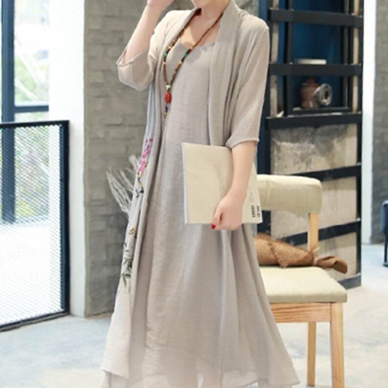 Rakuten - レディース ワンピース ロング 長袖 大人可愛い きれいめ おしゃれ かっこいい レトロ ラフ ガーリー ルーズ クール ナチュラル リーフ 春 夏 秋 通勤 デート お出かけ お泊まり イベント 旅行 レストラン 公園 女子会 休日 ホテル ショッピング コンサート ライブ