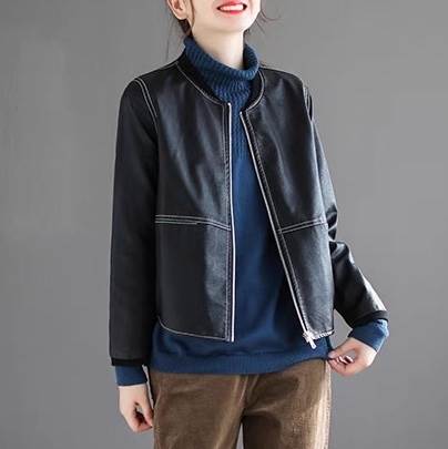 Rakuten - レディース ジャケット ブルゾン アウター 上着 レザージャケット ライダースジャケット 長袖 ラウンドネック ストリート アメカジ レザー フェイクレザー シンプル 上品 おしゃれ かっこいい こなれ感 マニッシュ クール 抜け感 ヴィンテージ アメリカン アクティブ