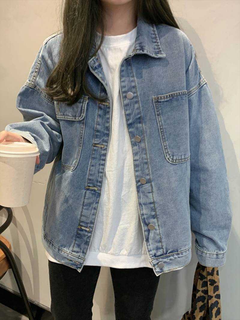 レディース アウター 上着 デニムジャケット 長袖 襟付き ポロカラー スリム ポケット ボタン 大人可愛い きれいめ カジュアル おしゃれ かっこいい レトロ ガーリー ルーズ クール 無地 春 秋 通勤 デート お出かけ お泊まり アウトドア キャンプ イベント 旅行 grandsuk-10003800 グランスック サンプル画像2