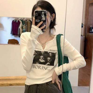 Rakuten - レディース トップス ロンT カットソー プルオーバー 長袖 Vネック タイト スリム 細身 綿 伸縮性 かわいい 大人可愛い シンプル カジュアル おしゃれ レトロ こなれ感 ラフ ボーイッシュ スポーティー ガーリー ルーズ 個性的 クール モード系 エレガント モダン