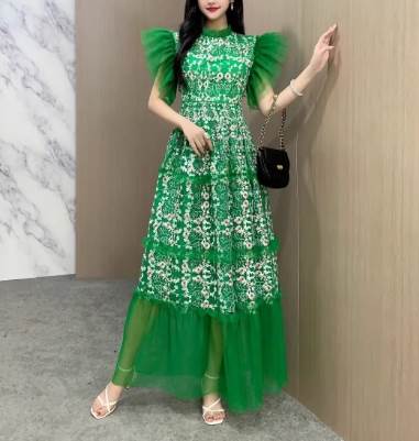 Rakuten - ロングワンピース ロングドレス レディース ワンピース フレア ドレス ロング 袖なし ハイネック フェミニン レース チュール 透け感 かわいい 大人可愛い きれいめ 上品 おしゃれ ガーリー エレガント 存在感 ラブリー キュート ロマンティック 春 夏 秋 誕生日