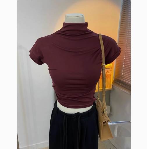 Rakuten - レディース トップス カットソー Tシャツ ショート 半袖 タートルネック スリム 細身 きれいめ カジュアル おしゃれ かっこいい こなれ感 ラフ ボーイッシュ 個性的 クール モード系 モダン 主役級 存在感 ヴィンテージ ワイルド 無地 夏 学生 デート お出かけ