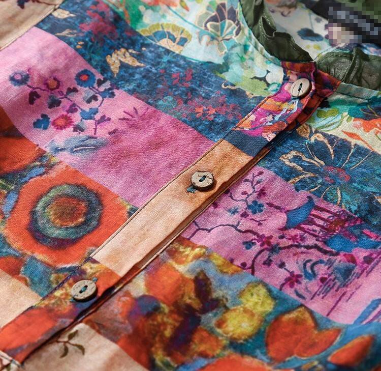 レディース トップス シャツ ブラウス チュニックブラウス ミディアム 膝上 半袖 5分袖 ヘンリーネック 襟なし Aライン オーバーサイズ フリル ボタン 大人可愛い きれいめ シンプル カジュアル 上品 おしゃれ エキゾチック こなれ感 個性的 存在感 抜け感 ナチュラル