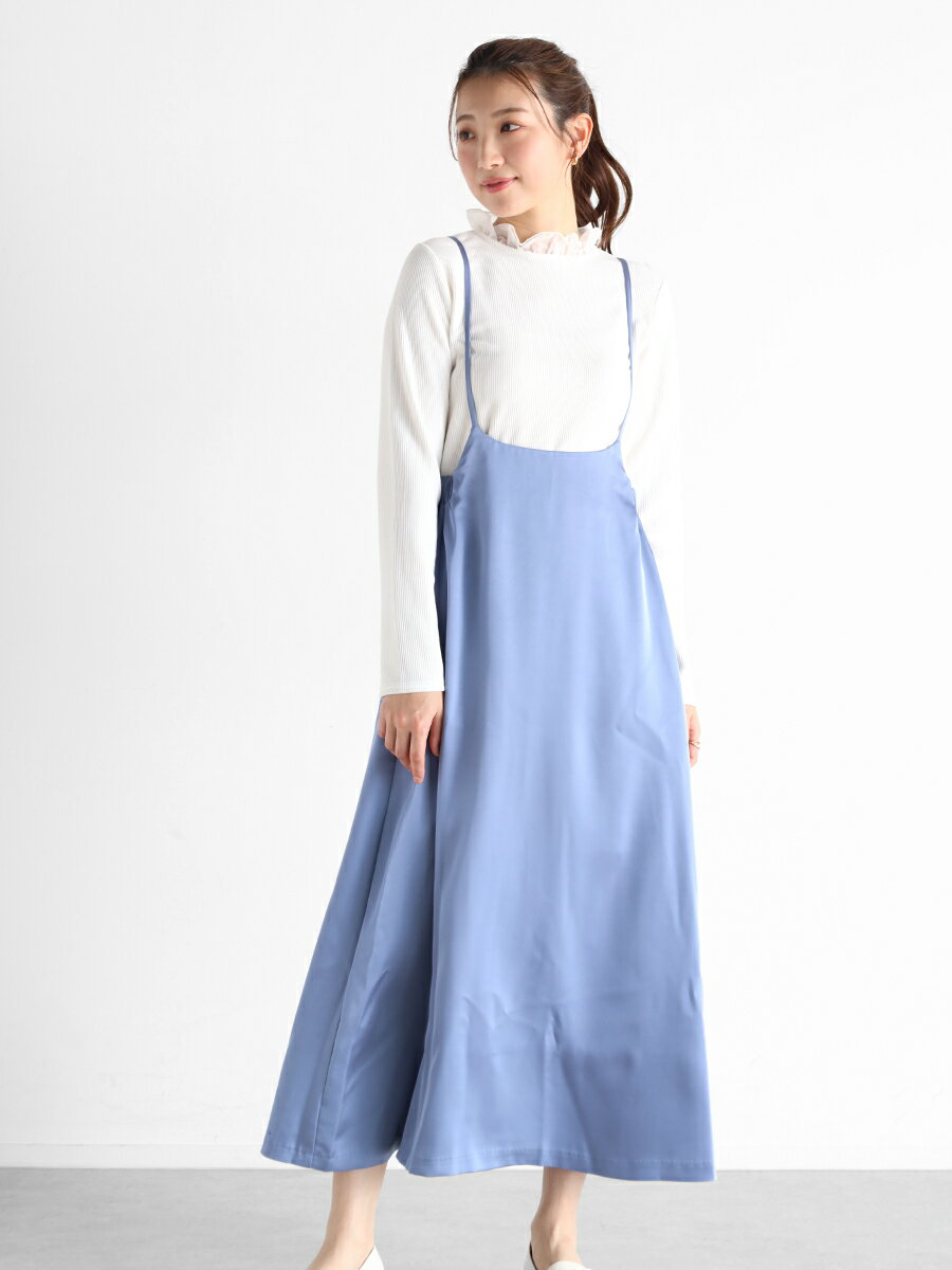 Vin ヴァン サテンサスペンドスカート サテン サスペンダー スカート サテンワンピース ワンピース ジャンパースカート レイヤード レディース 大人 デイリー フェミニン お出かけ オールシーズン ウォッシャブル カラバリ