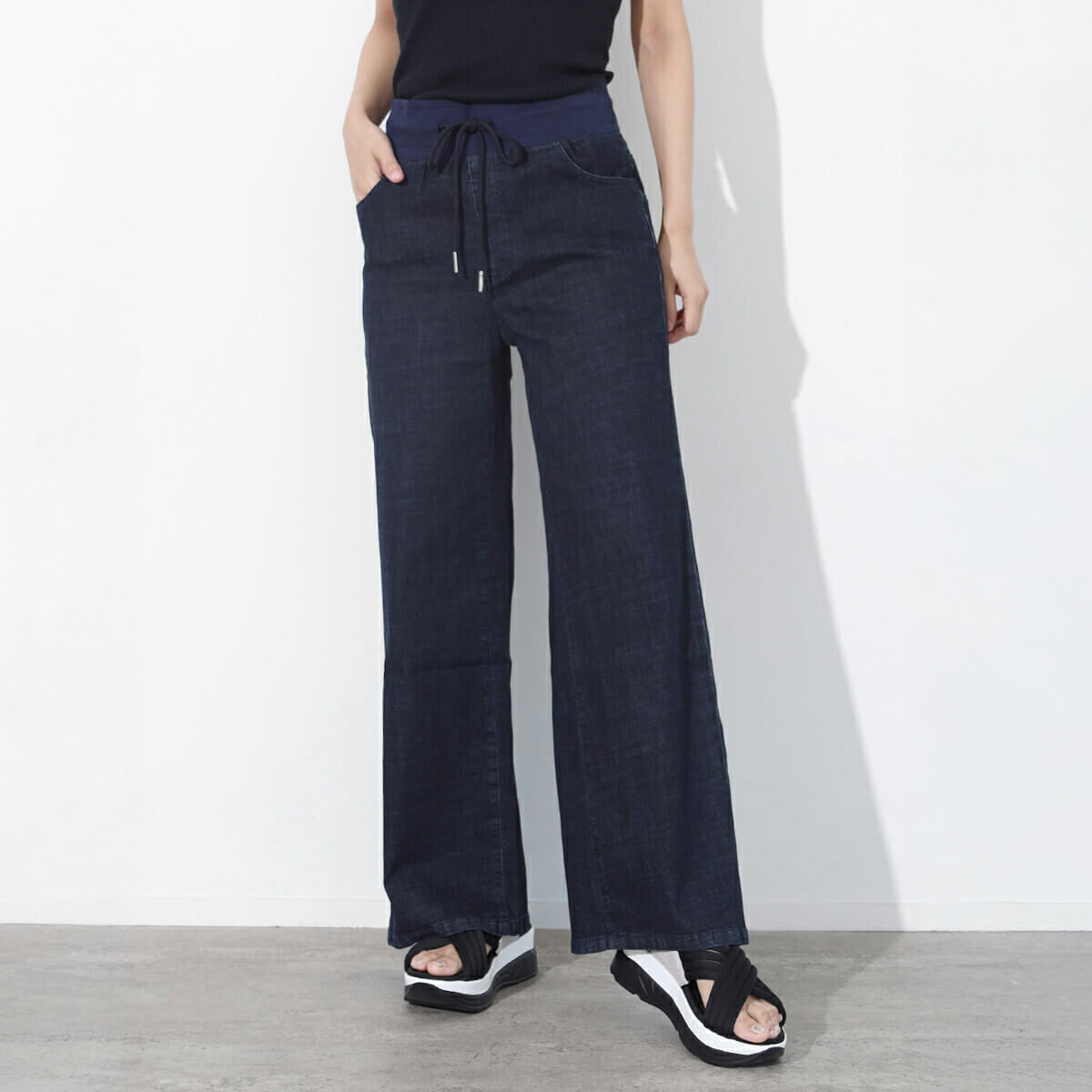 乐天商城 - 【マラソン期間中ポイント10倍】SCOTCLUB スコットクラブ ドロストワイドデニムパンツ ワイドデニム レディース 大人 カジュアルパンツ ウォッシュ加工 ワイドシルエット リラクシー シーズンレス ウォッシャブル ストレッチ ストレッチ性