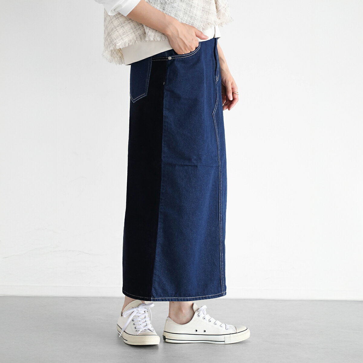 Vin ヴァン コーデュロイドッキングデニムスカート デニムスカート コーデュロイ 異素材 バッグスリッ..