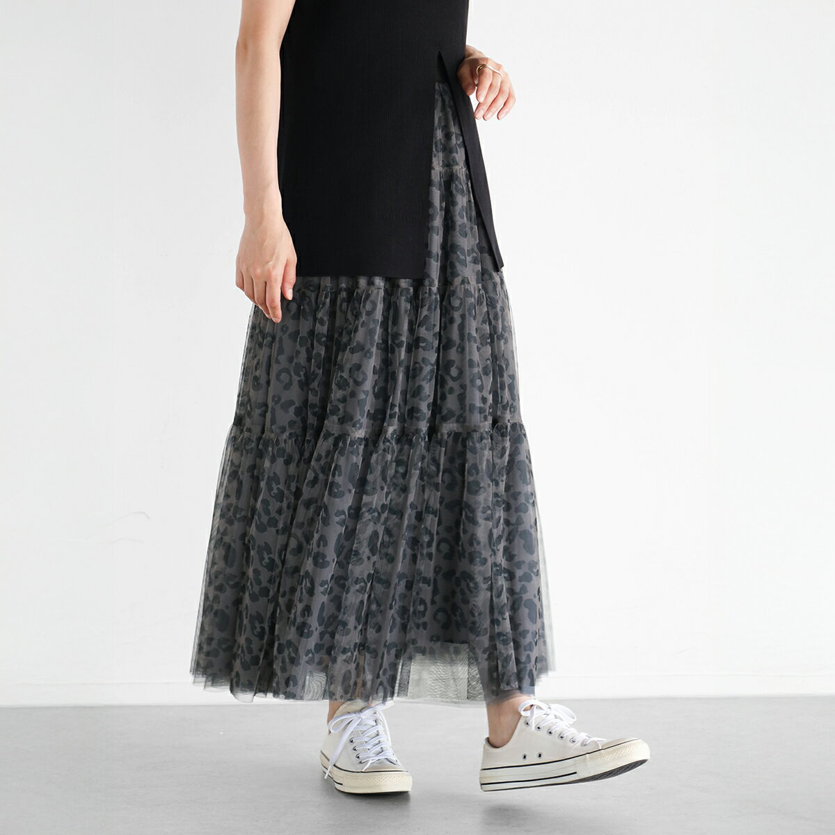 TOMORROWLAND レオパードタフタ タックフレアスカート ももん様