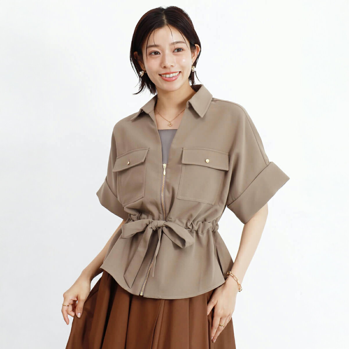 樂天商城 - FENNEL フェンネル ウエストギャザーサファリシャツ アウター ジャケット サファリシャツ ウエストギャザー 羽織り レディース 大人 キレイめ カジュアル デイリー リラクシー ウォッシャブル