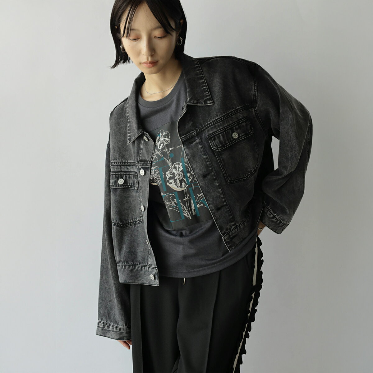 乐天商城 - RADIATE ラディエイトコットンセルロースブラックデニムジャケット アウター ジャケット デニムジャケット Gジャン ヴィンテージライク モード レディース カジュアル トレンドライク メンズライク デイリー ウォッシャブル セットアップ